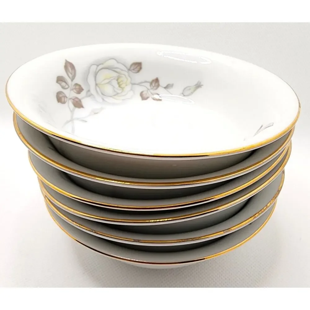 Johann Haviland Bavaria Germany Set/6 Berry Dessert Bowls Floral Rose Gold Trim